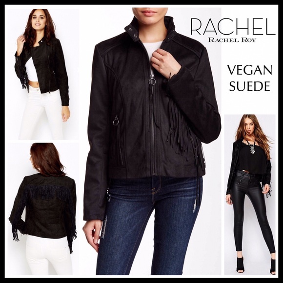 BLACK FRINGE VEGAN SUEDE MOTO BOMBER JACKET - Picture 8 of 8